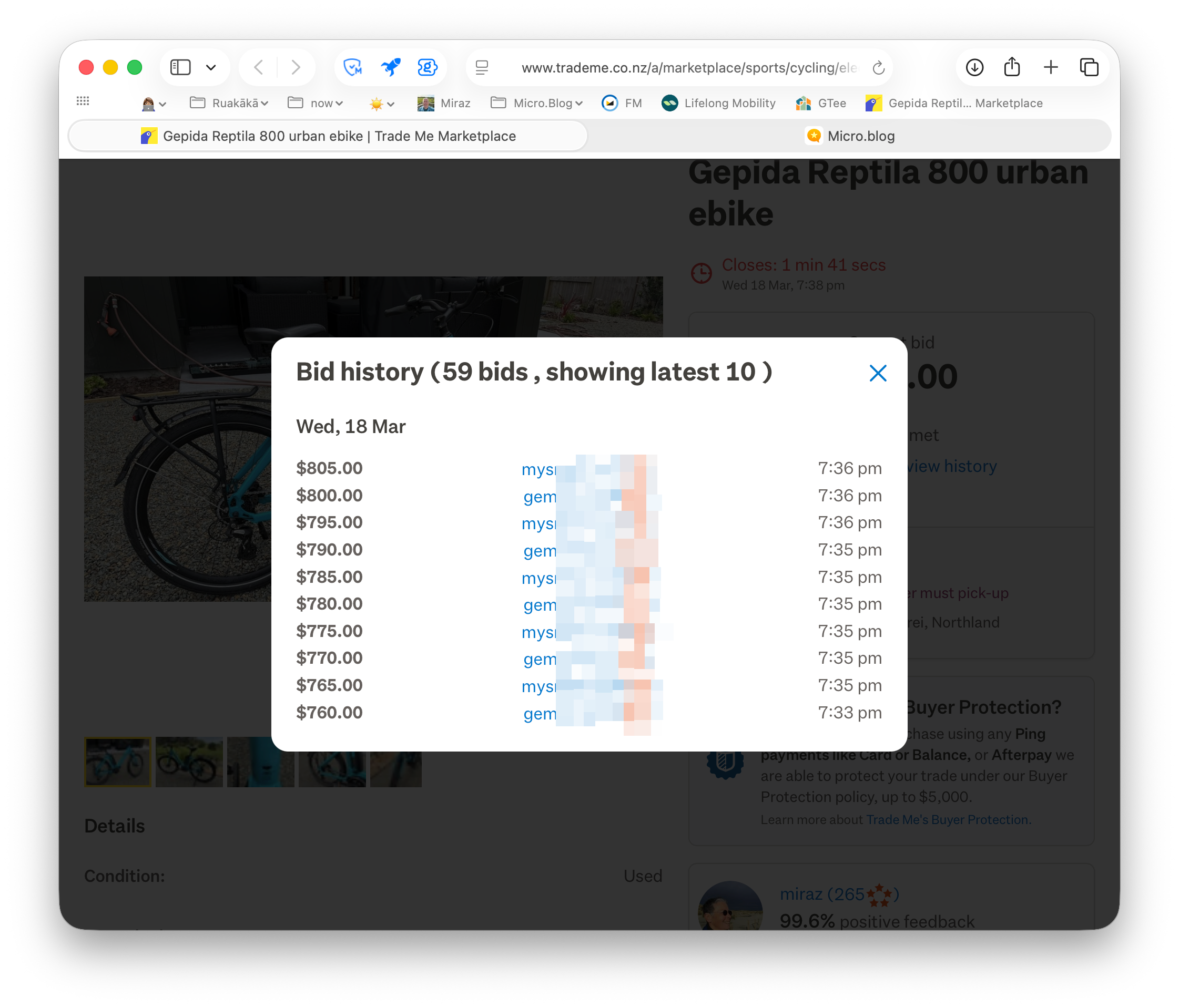 Screenshot of bidding war. 