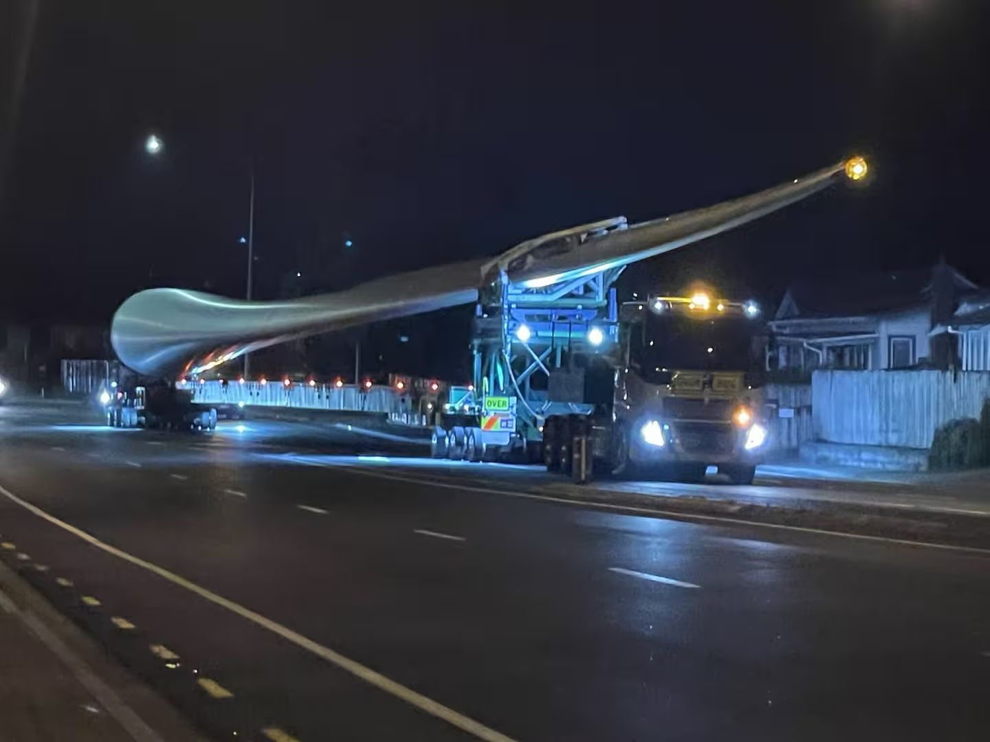 Wind turbine blade on a truck. 