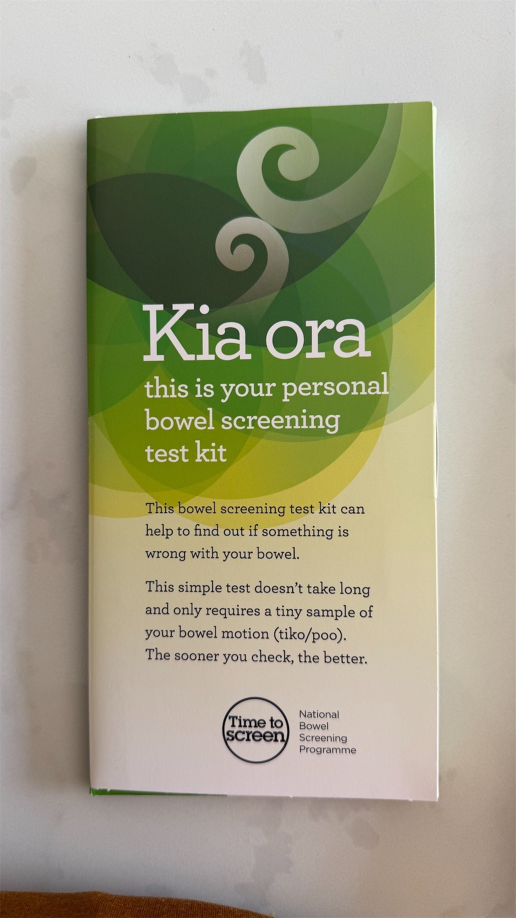 Bowel screening kit cover.