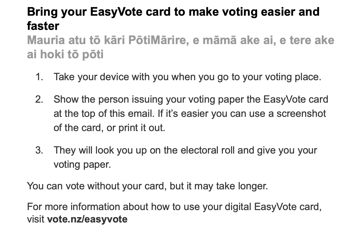 Screenshot of information about bringing the card which is not actually required, it just makes things easier. 
