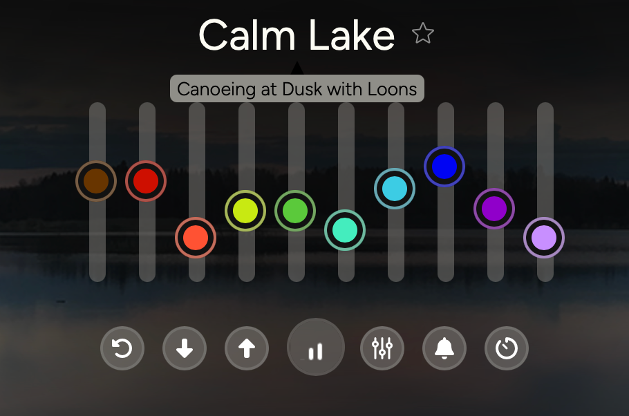 Calm Lake sliders offer numerous settings for adjusting sounds.