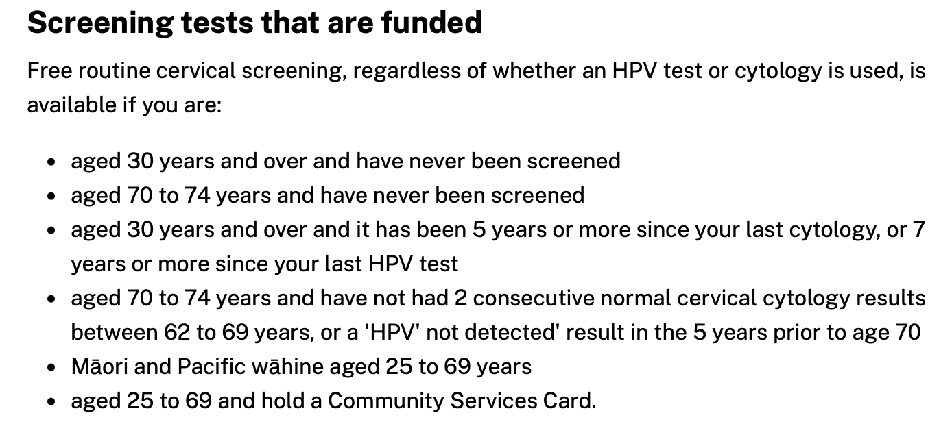 A bunch of criteria for whether screening is free. 