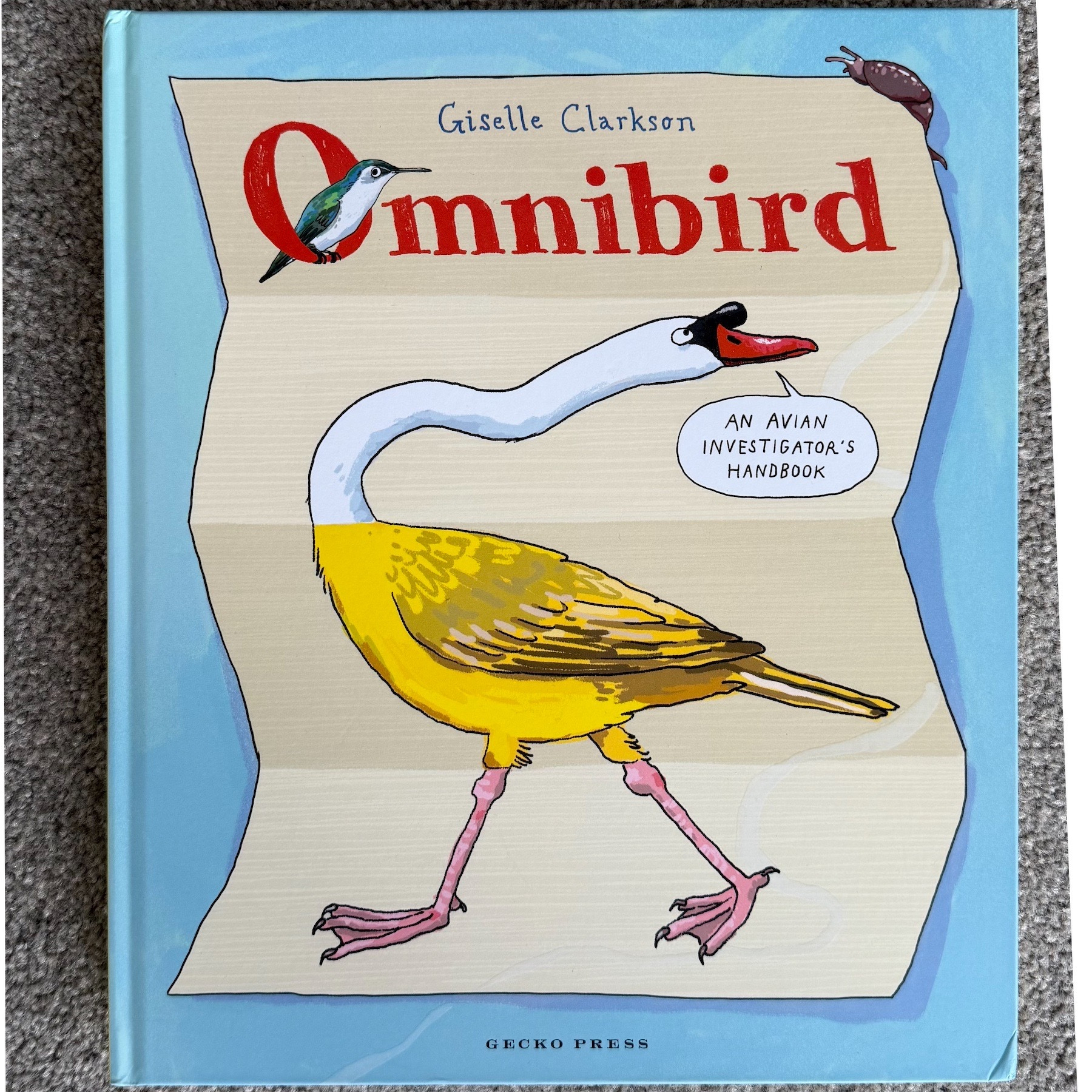 Book cover shows a hybrid bird with a long white neck reaching backwards. The style is humorous and cartoony.
