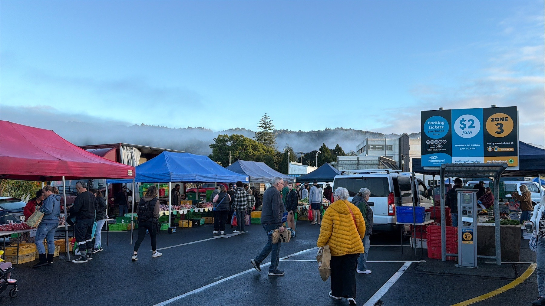 Stalls in a closed carpark.