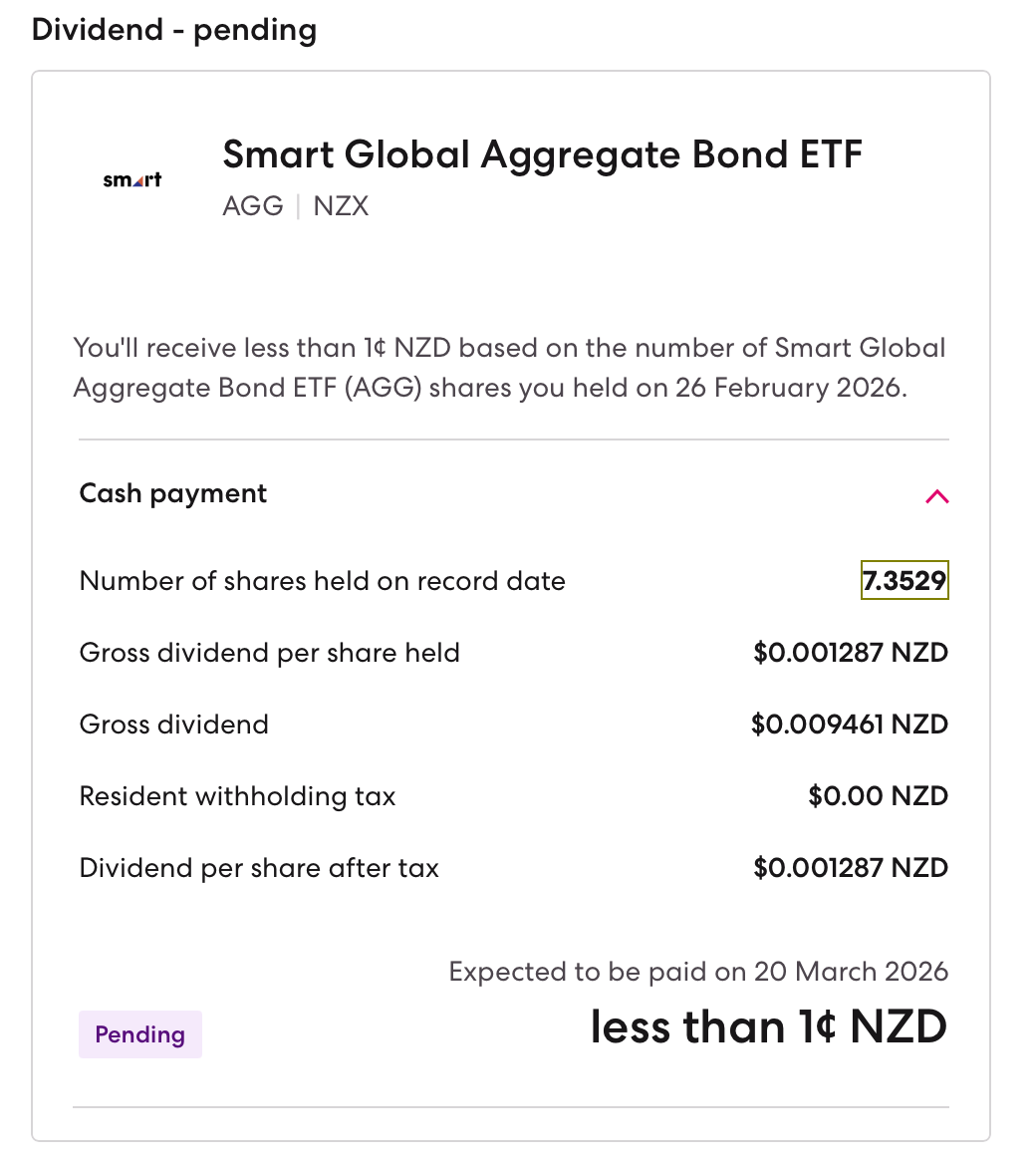 Screenshot shows details of the dividend. 