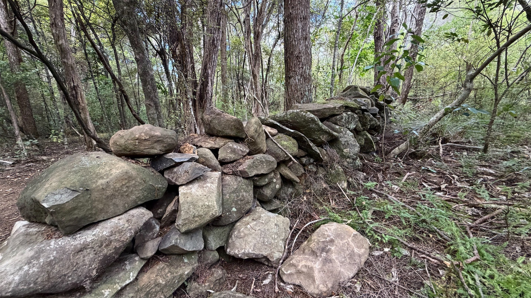 Low rock wall with no clear purpose. 