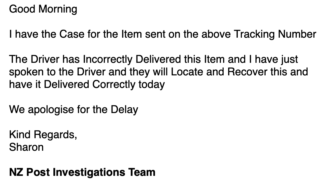 Screenshot shows a message littered with upper case letters. 