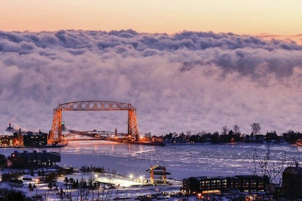 Sea Smoke behind the lift bridge