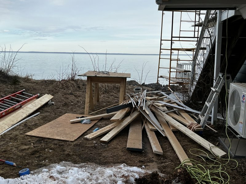 Construction materials outside by the lake
