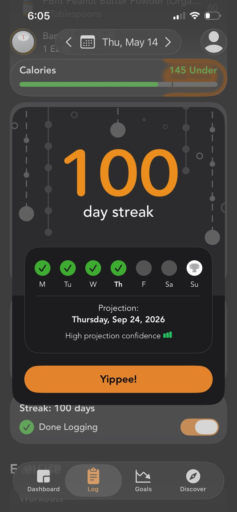 Day 100 of the 250-day fasting and calorie tracking challenge
