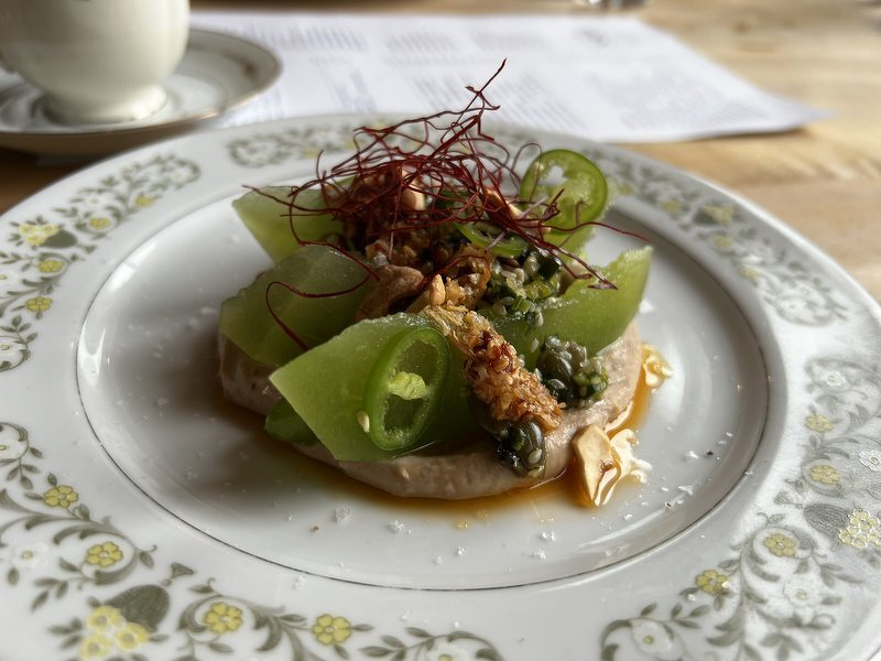 A compressed melon dish at New Scenic Cafe