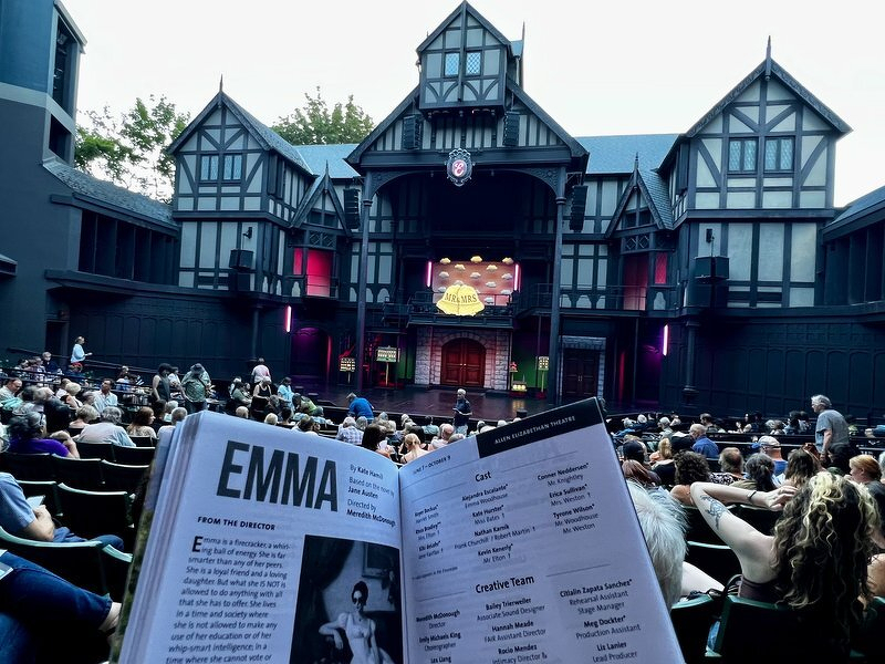 The program for Emma in front of the Allen Elizabethan Theatre stage