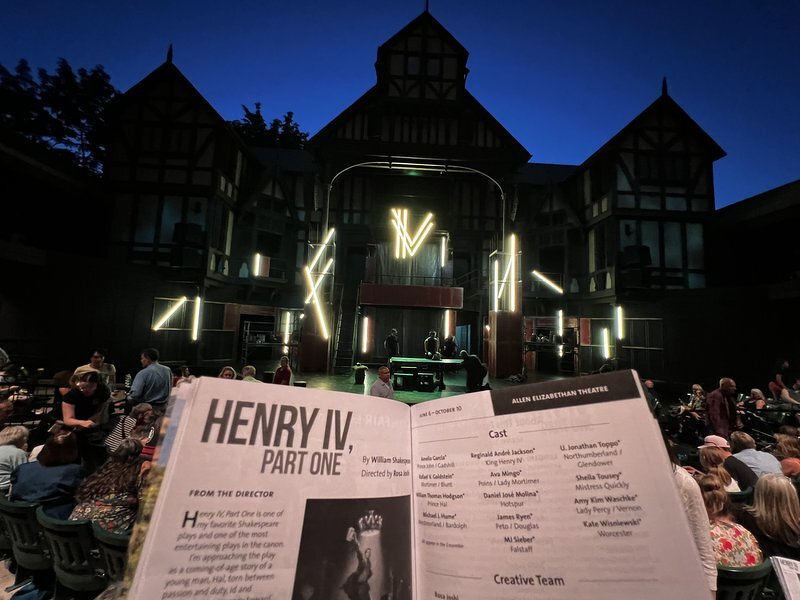 The program for Henry IV, Part One at the Allen Elizabethan Theatre at dusk