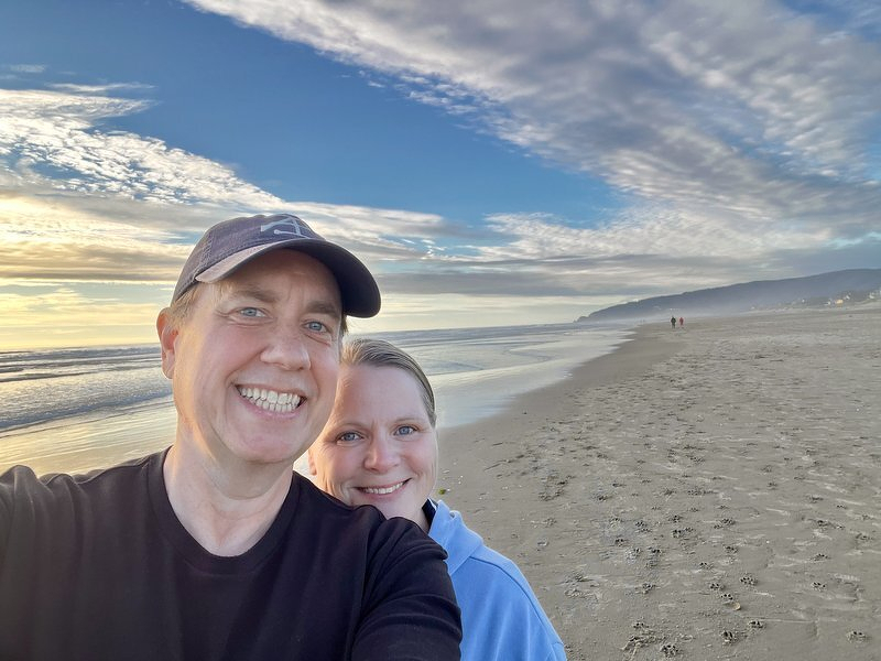 Justin and Jody on a wide Oregon beach