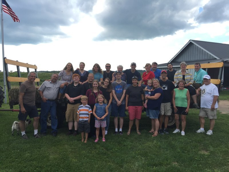 The extended family gathered for a group photo at Furst Farms for Jody's family reunion