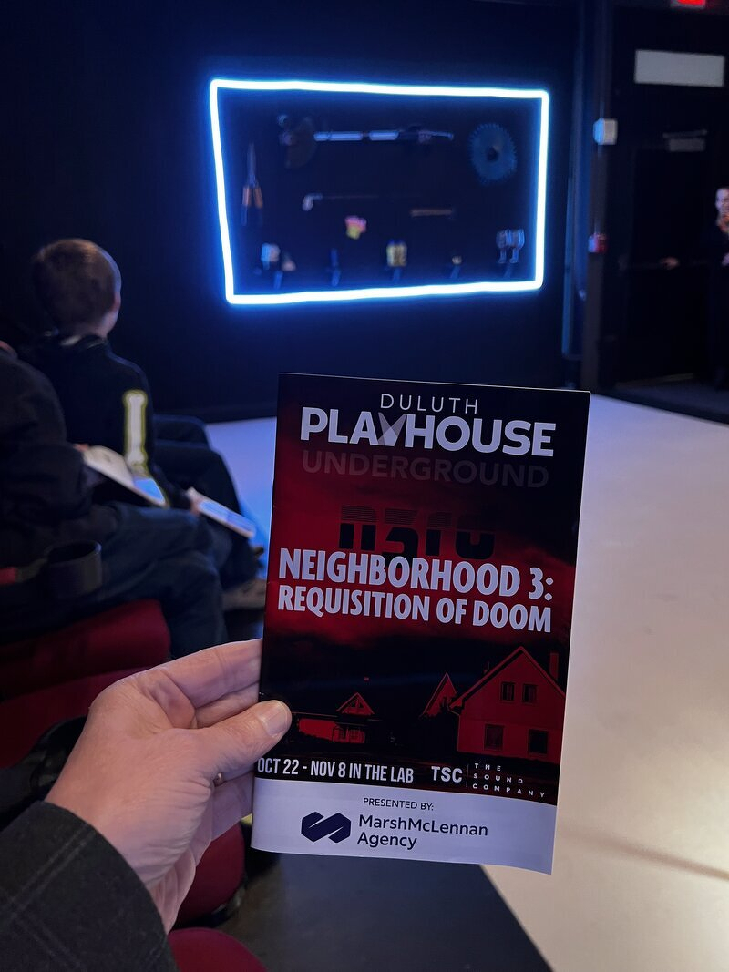The Lab at the Duluth Playhouse set up as a traverse stage for Neighborhood 3: Requisition of Doom