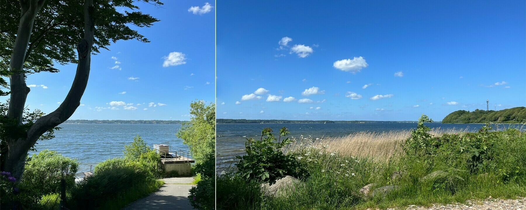 Collage aus zwei Fotos mit Blick über die Flensburger Förde Richtung Sønderhav