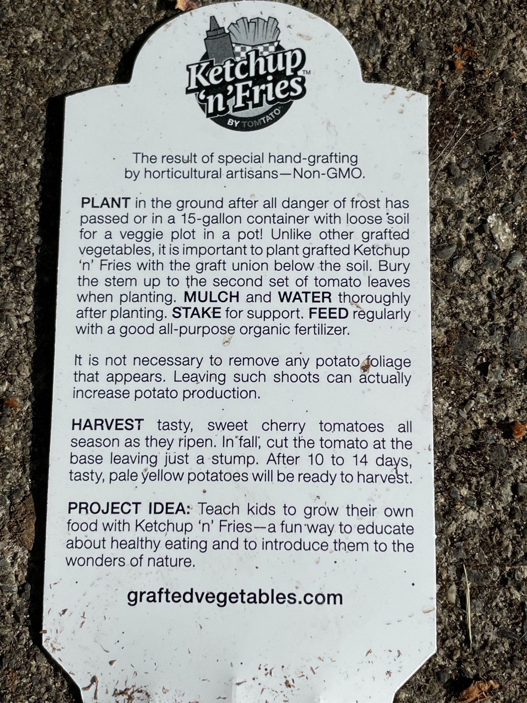 Back side of plant card with instructions. [graftedvegetables.com/wp/](http://graftedvegetables.com/wp/?page_id=129) for more info