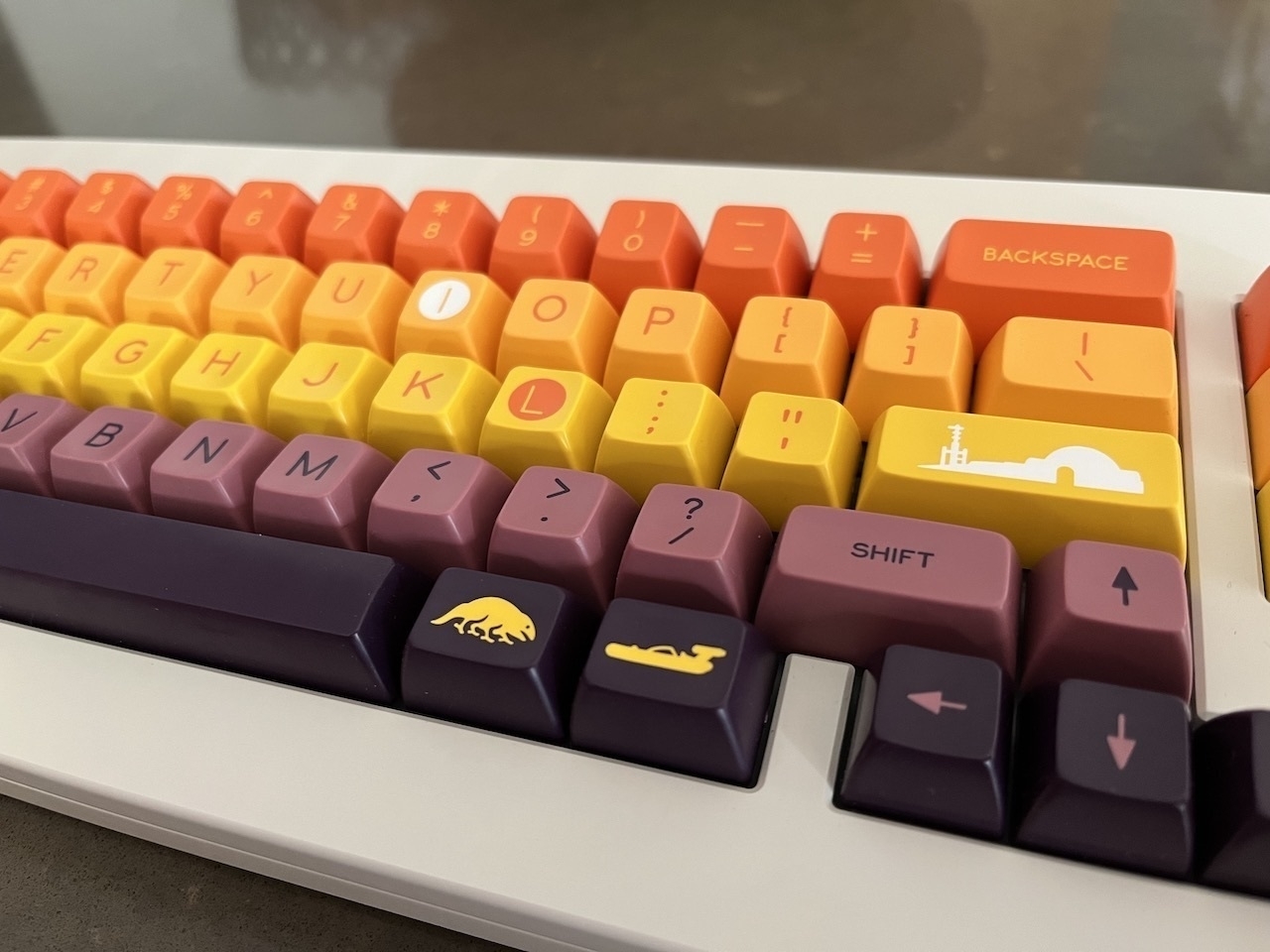 Right side of Class65 keyboard with Tatooine keycaps