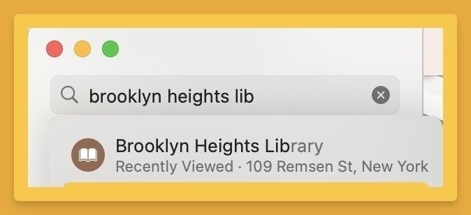 Apple Maps showing the wrong address for a library in Brooklyn.