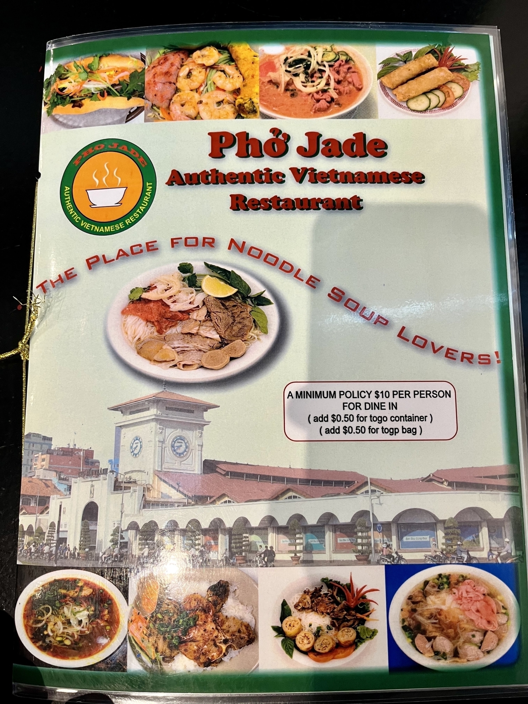 Phở Jade Menu cover - Authentic Vietnamese Restaurant - The Place for Noodle Soup Lovers