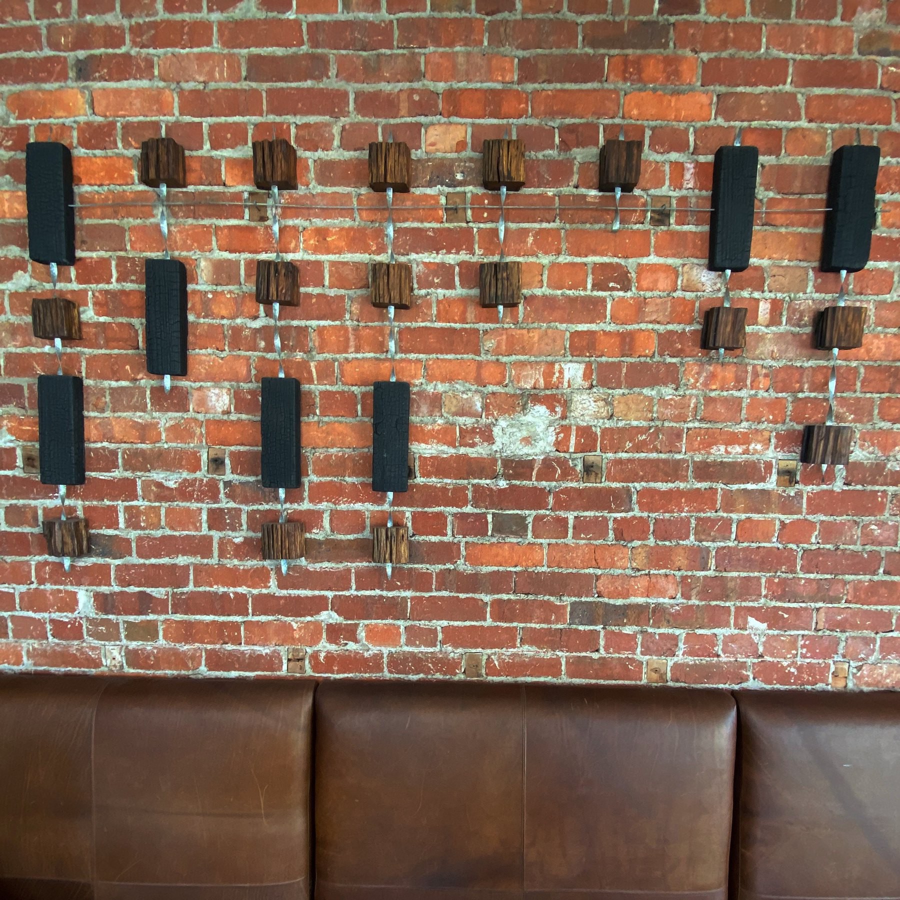 Wooden blocks hanging on a wall