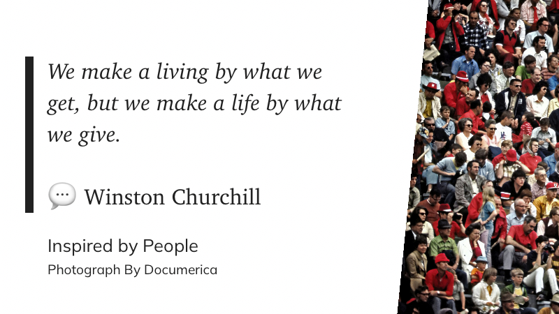 A quote by Winston Churchill on the left is accompanied by an image of a diverse crowd of people on the right.