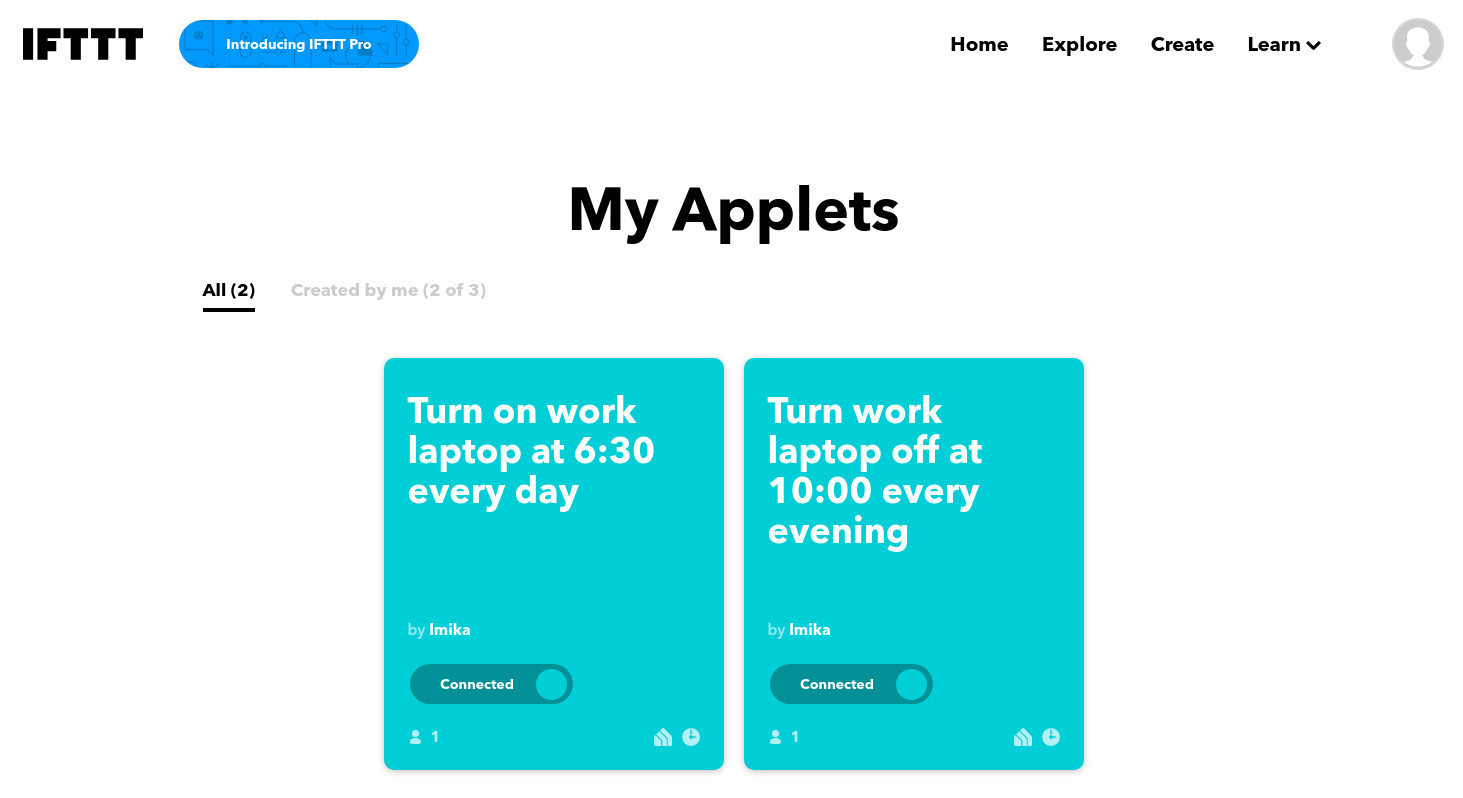 IFTTT with the two applets setup