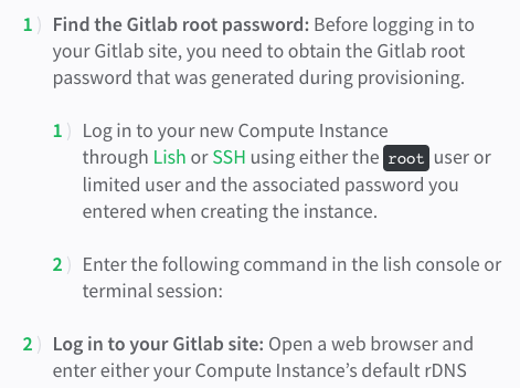 Instructions for setting up GitLab with the command to find the password missing