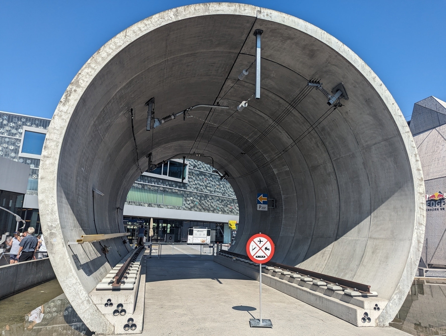 Cross-section of the Gotthard Base Tunnel outside exhibit.