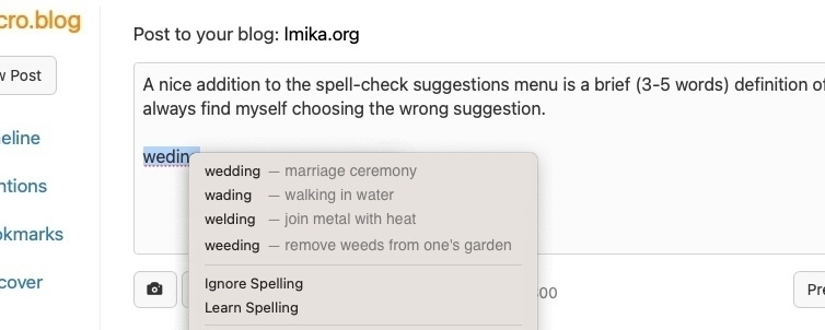 Concept screenshot of the spell-checker menu with definitions