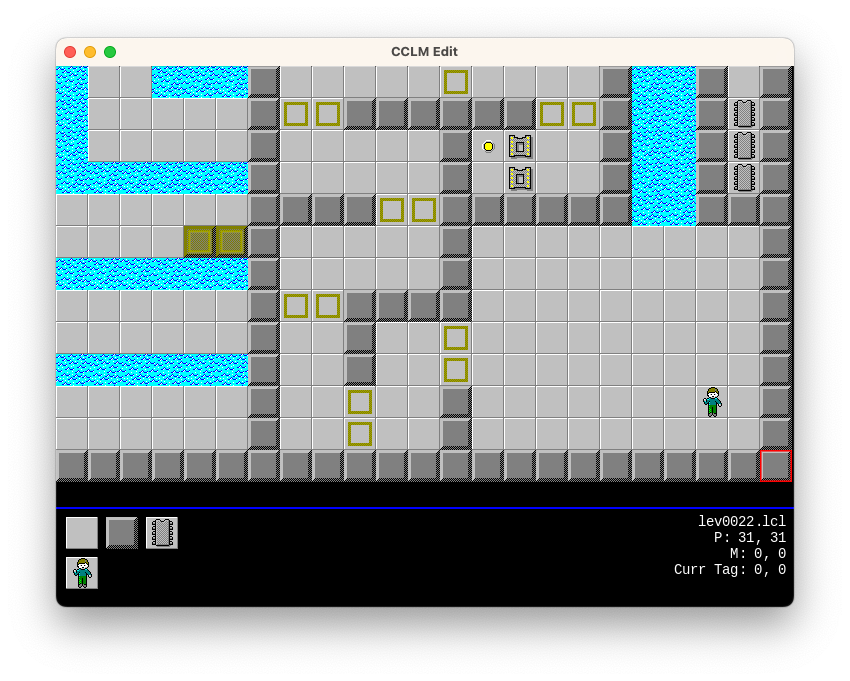 The Beach level with the square indicated boxes opened in CCLM Edit