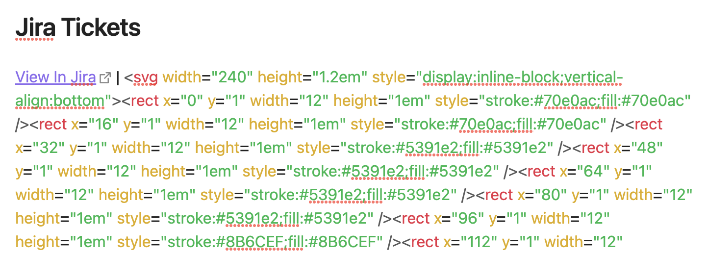 Screenshot of the markup of the embedded SVG image next to the 'View In Jira' link