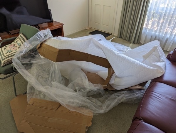 A pile of packing material waste in the living room