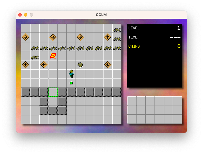 A screenshot of CCLM with a fireball about to hit kindling tiles