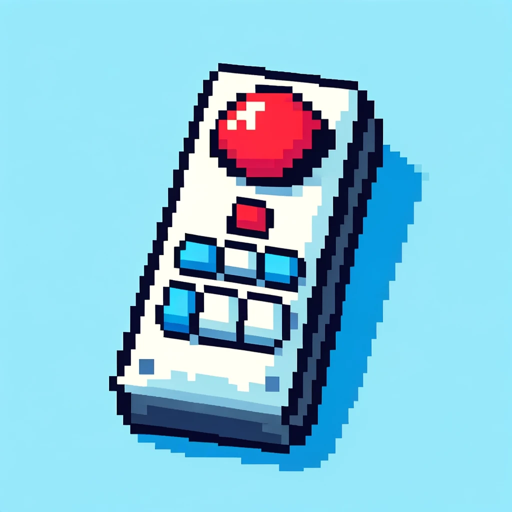 Image generated from DALL-E with the prompt: pixel art of a remote control with a single red button styled like the tiles found in Chips Challange, rotated 45 degrees to the right.