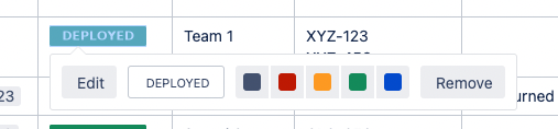 A picker for a status label that is blocking the label in the table row below