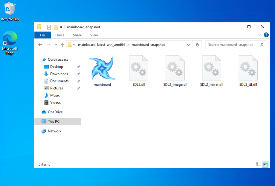 Screenshot of Windows 10 file browser with mainboard.exe shown with the app icon, plus a few sdl DLLs