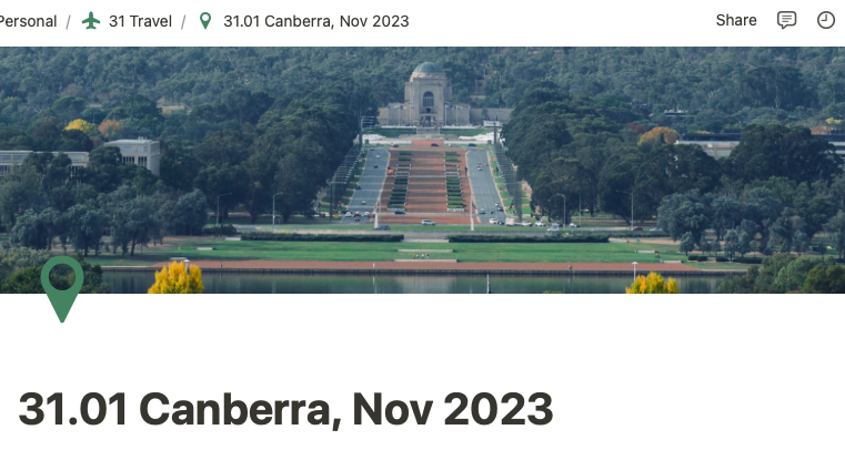 Header image of a note about Canberra, showing the War Memorial