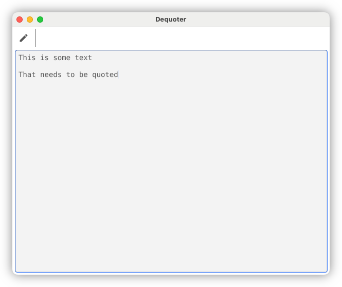 A screenshot of the Boop-clone which shows a toolbar with a single button, and a text field with some example text.