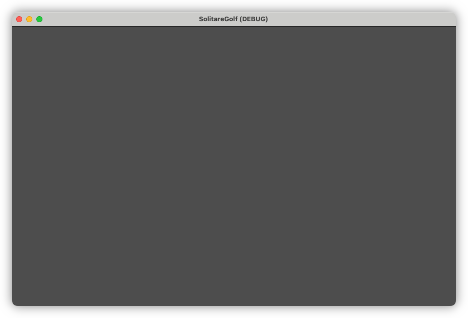 Auto-generated description: A computer window titled SolitaireGolf (DEBUG) is displayed with a blank dark screen.