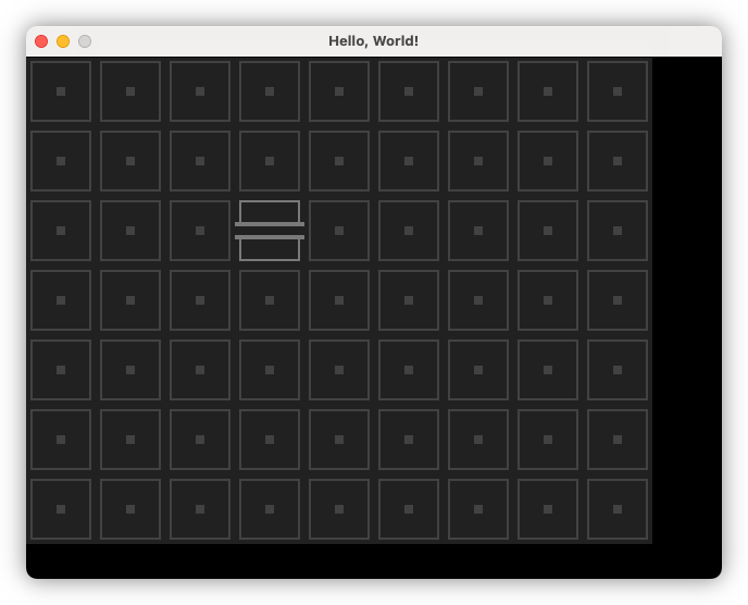 Auto-generated description: A grid of dark squares is displayed on a computer screen, with one square featuring two horizontal white lines.