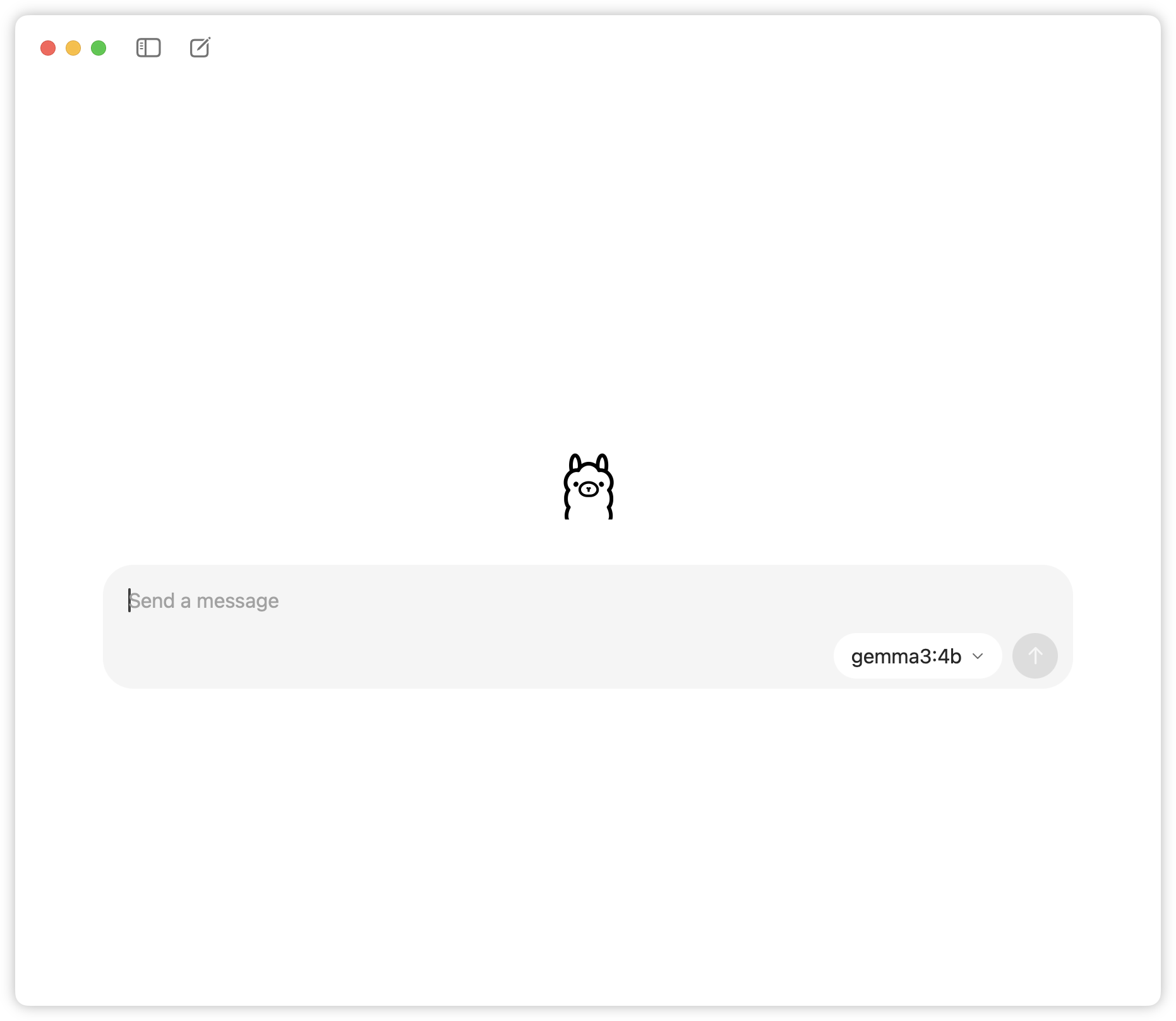 Auto-generated description: A minimalistic chat window features a simple cartoonish character and a text input field.