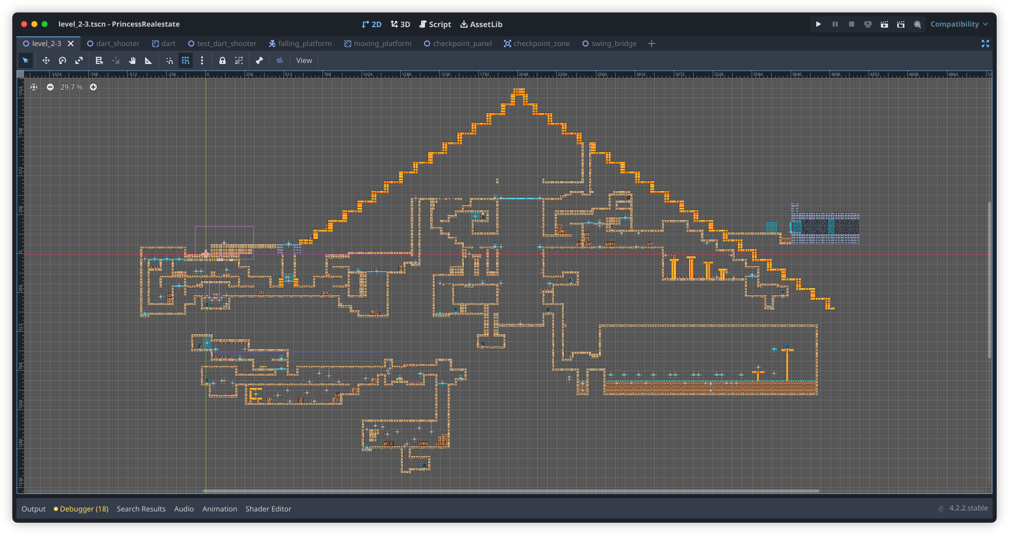 Auto-generated description: A pixel art depiction of a pyramid interior displayed within a game development software interface.