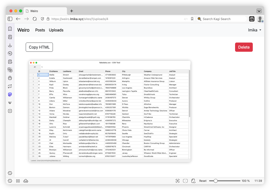 Auto-generated description: A computer screen displays a web browser with a table showing various individuals' names, emails, phones, and other personal details.