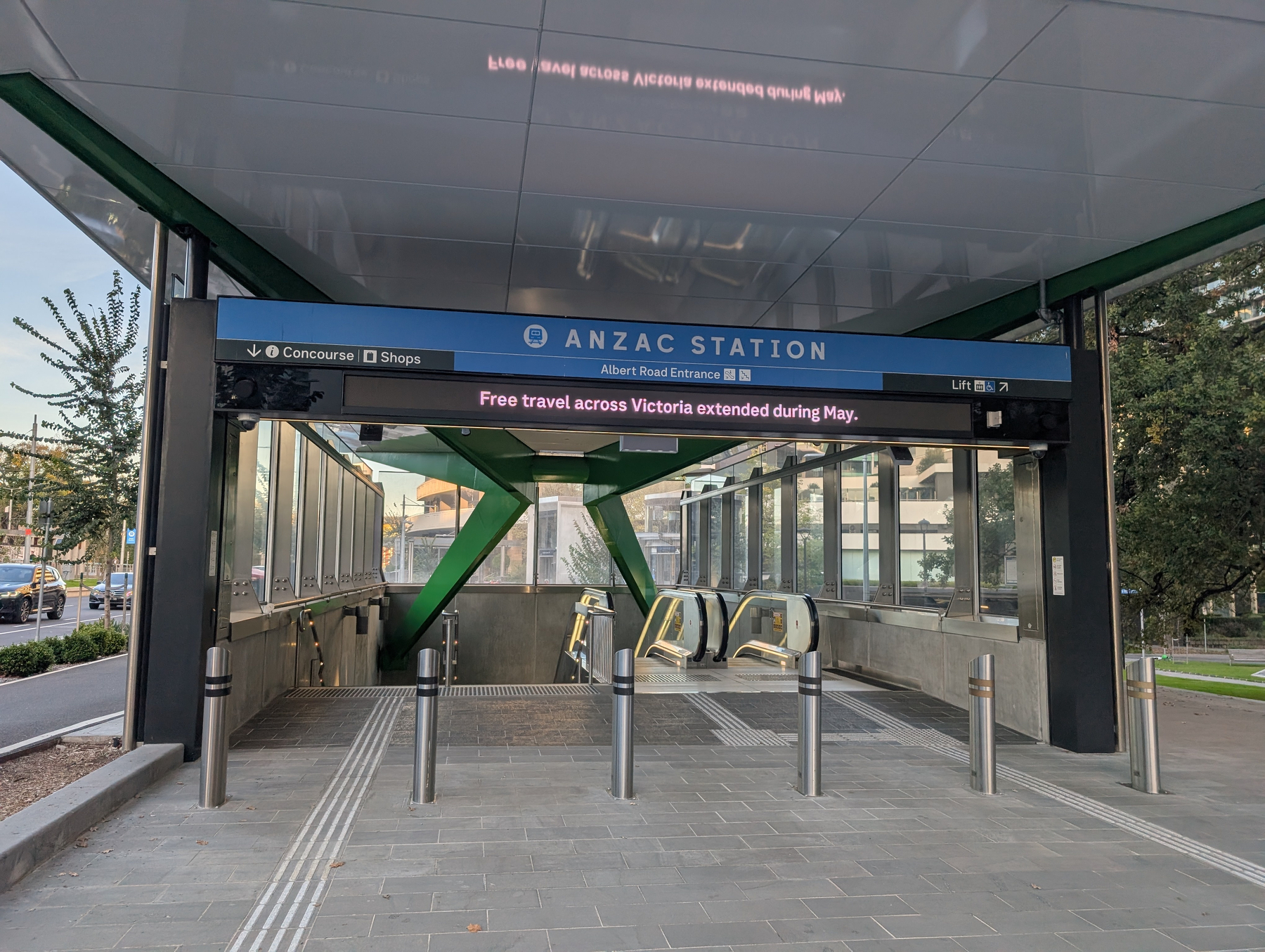 The front of Anzac station Albert Road entrance