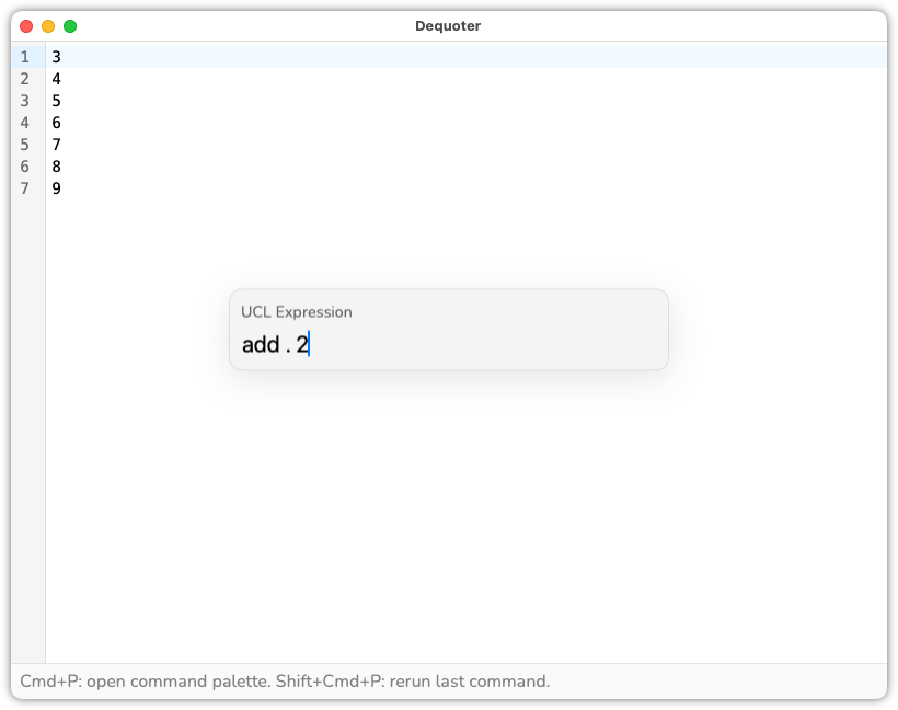 Auto-generated description: A software interface displays a command line entry with a suggestion tooltip that reads add .2.