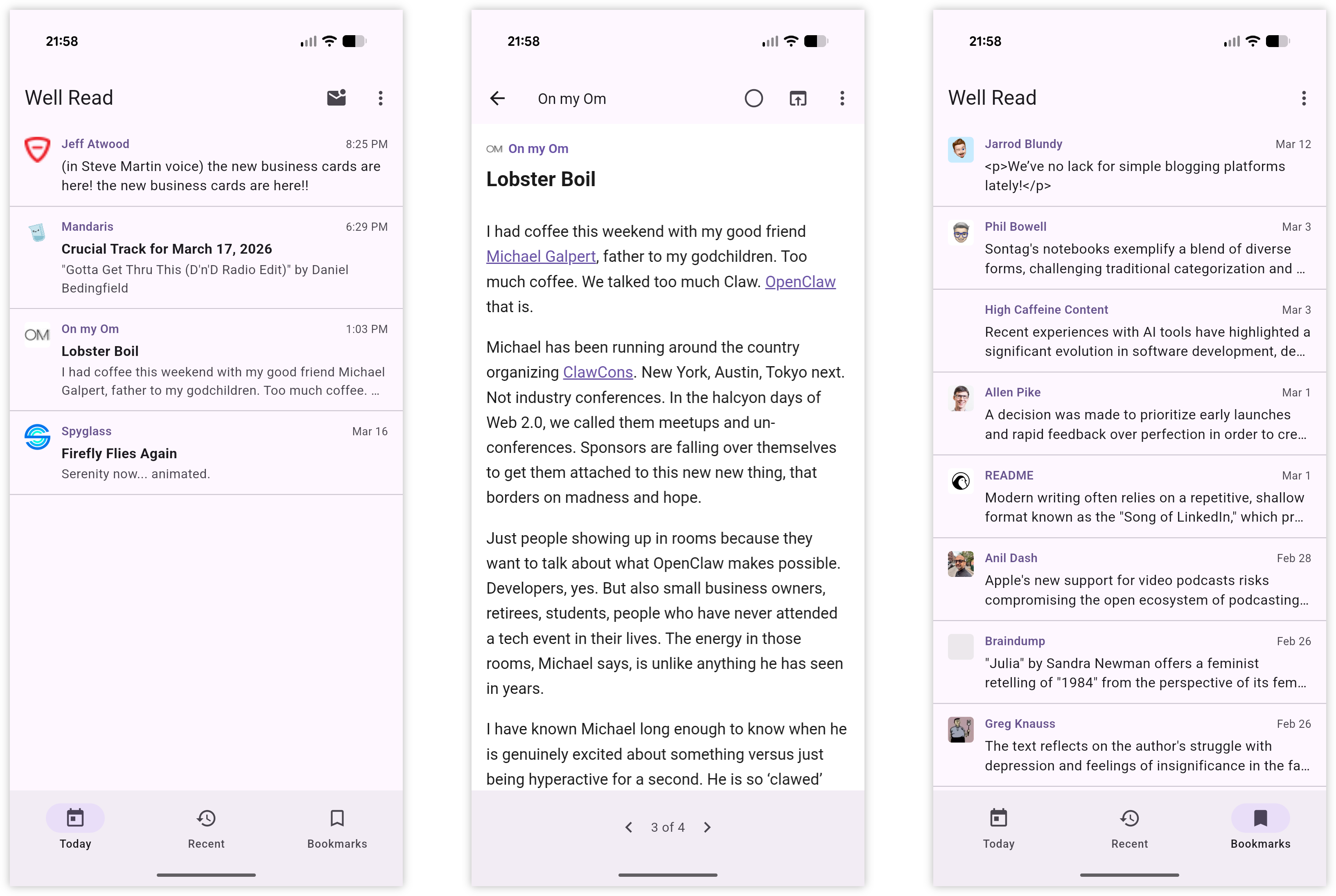 Auto-generated description: Three screenshots showcasing different layouts of an email application, each displaying a list of emails, email details, or related interactions.
