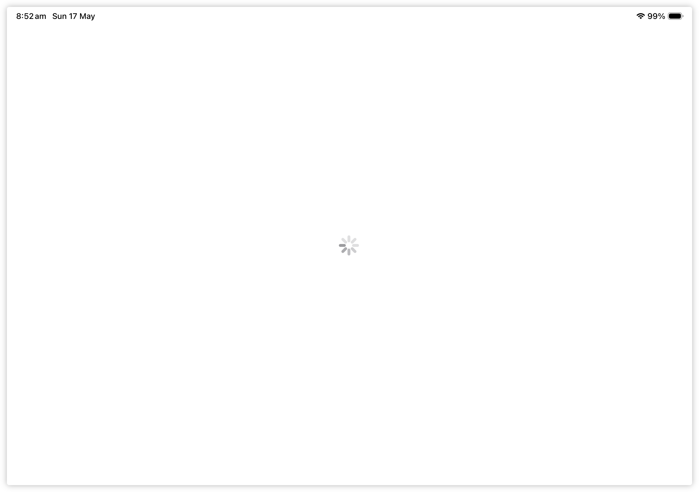 Auto-generated description: A digital screen displays a spinning loading icon with the status bar showing the time, battery percentage, and date.