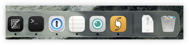 Auto-generated description: A computer dock displays several application icons, including a terminal, password manager, notes, and a recycling bin with a text file nearby.